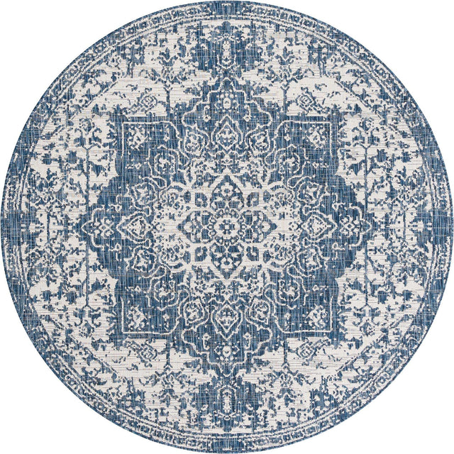 Blue 6' 7 x 6' 7 Jill Zarin Outdoor Round Area Rug Weather Resistant for Patio, Deck, Terrace, Balcony, Porch Durable 100% Polypropylene Carpet for Outside for Sale at Rug Engine