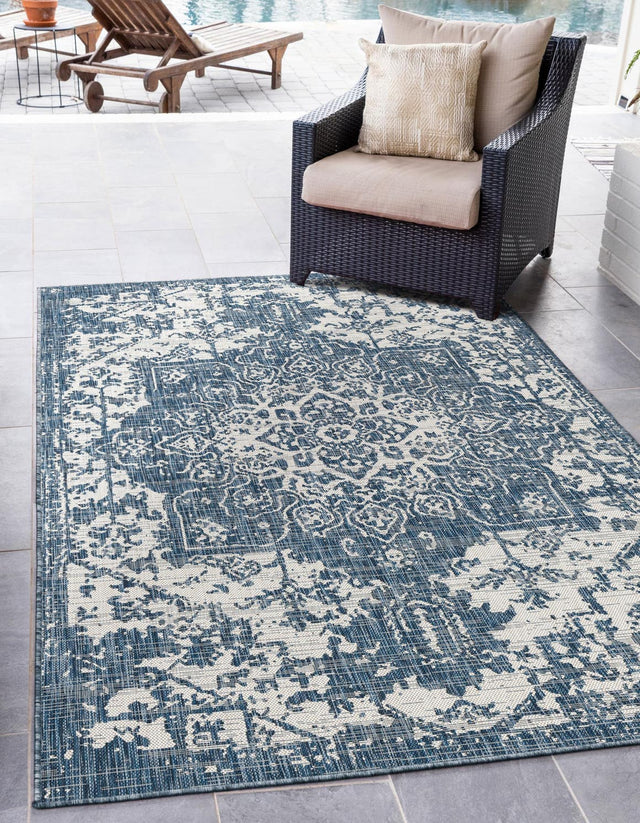 Blue 6' 1 x 9' Jill Zarin Outdoor Rectangle Area Rug Weather Resistant for Patio, Deck, Terrace, Balcony, Porch Durable 100% Polypropylene Carpet for Outside for Sale at Rug Engine