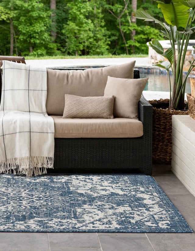 Blue 6' 1 x 9' Jill Zarin Outdoor Rectangle Area Rug Weather Resistant for Patio, Deck, Terrace, Balcony, Porch Durable 100% Polypropylene Carpet for Outside for Sale at Rug Engine
