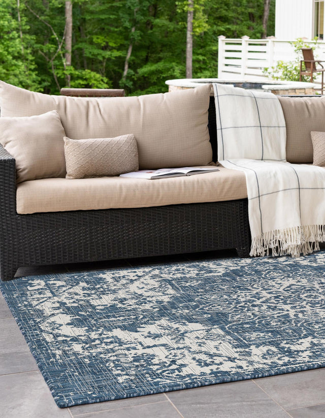 Blue 6' 1 x 9' Jill Zarin Outdoor Rectangle Area Rug Weather Resistant for Patio, Deck, Terrace, Balcony, Porch Durable 100% Polypropylene Carpet for Outside for Sale at Rug Engine