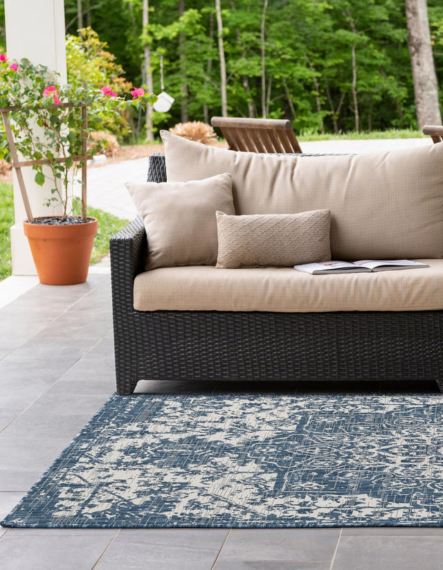 Blue 6' 1 x 9' Jill Zarin Outdoor Rectangle Area Rug Weather Resistant for Patio, Deck, Terrace, Balcony, Porch Durable 100% Polypropylene Carpet for Outside for Sale at Rug Engine