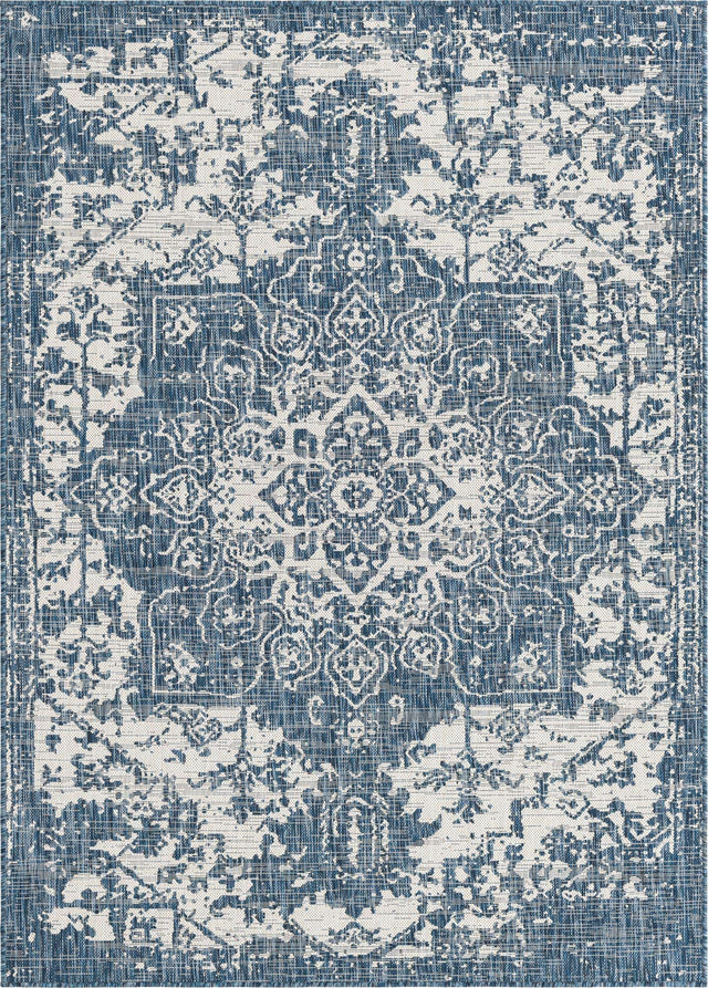 Blue 5' 3 x 8' Jill Zarin Outdoor Rectangle Area Rug Weather Resistant for Patio, Deck, Terrace, Balcony, Porch Durable 100% Polypropylene Carpet for Outside for Sale at Rug Engine