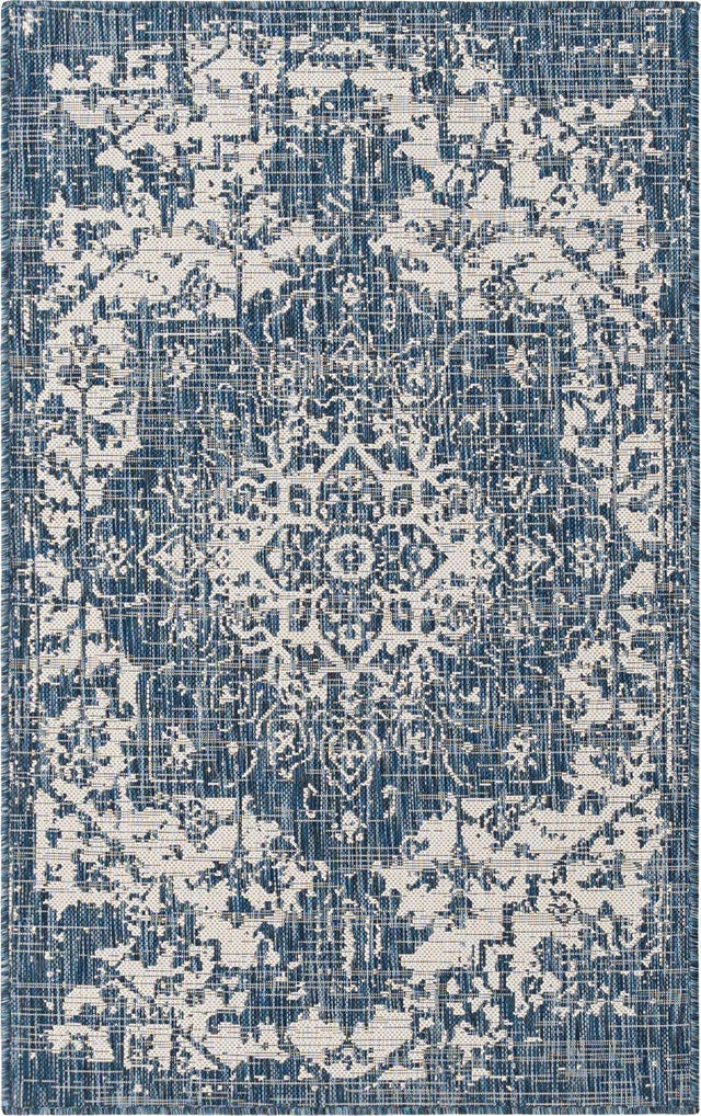 Blue 3' 1 x 5' 3 Jill Zarin Outdoor Rectangle Area Rug Weather Resistant for Patio, Deck, Terrace, Balcony, Porch Durable 100% Polypropylene Carpet for Outside for Sale at Rug Engine
