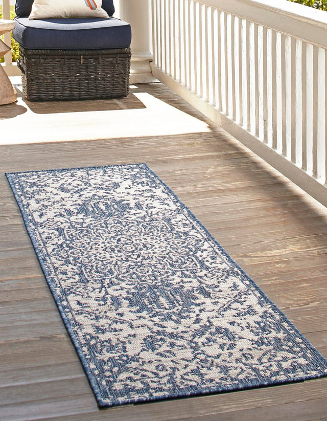 Blue 2' x 6' 1 Jill Zarin Outdoor Runner Area Rug Weather Resistant for Patio, Deck, Terrace, Balcony, Porch Durable 100% Polypropylene Carpet for Outside for Sale at Rug Engine