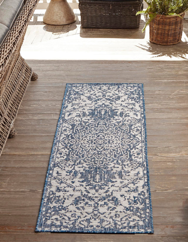 Blue 2' x 6' 1 Jill Zarin Outdoor Runner Area Rug Weather Resistant for Patio, Deck, Terrace, Balcony, Porch Durable 100% Polypropylene Carpet for Outside for Sale at Rug Engine