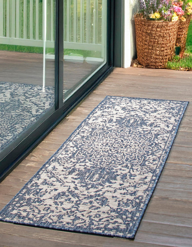 Blue 2' x 6' 1 Jill Zarin Outdoor Runner Area Rug Weather Resistant for Patio, Deck, Terrace, Balcony, Porch Durable 100% Polypropylene Carpet for Outside for Sale at Rug Engine