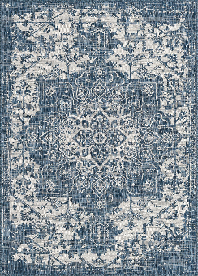 Blue 1' 4 x 1' 4 Jill Zarin Outdoor Sample Area Rug Weather Resistant for Patio, Deck, Terrace, Balcony, Porch Durable 100% Polypropylene Carpet for Outside for Sale at Rug Engine