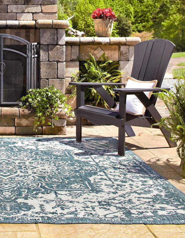 Teal 13' 1 x 13' 1 Jill Zarin Outdoor Square Area Rug Weather Resistant for Patio, Deck, Terrace, Balcony, Porch Durable 100% Polypropylene Carpet for Outside for Sale at Rug Engine