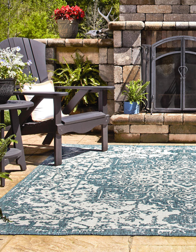 Teal 13' 1 x 13' 1 Jill Zarin Outdoor Square Area Rug Weather Resistant for Patio, Deck, Terrace, Balcony, Porch Durable 100% Polypropylene Carpet for Outside for Sale at Rug Engine