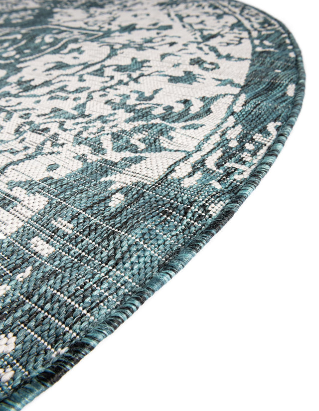 Teal 7' 1 x 7' 1 Jill Zarin Outdoor Round Area Rug Weather Resistant for Patio, Deck, Terrace, Balcony, Porch Durable 100% Polypropylene Carpet for Outside for Sale at Rug Engine