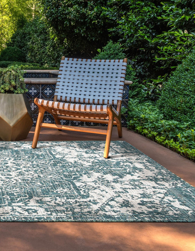 Teal 9' x 12' Jill Zarin Outdoor Rectangle Area Rug Weather Resistant for Patio, Deck, Terrace, Balcony, Porch Durable 100% Polypropylene Carpet for Outside for Sale at Rug Engine