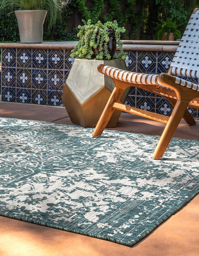 Teal 9' x 12' Jill Zarin Outdoor Rectangle Area Rug Weather Resistant for Patio, Deck, Terrace, Balcony, Porch Durable 100% Polypropylene Carpet for Outside for Sale at Rug Engine