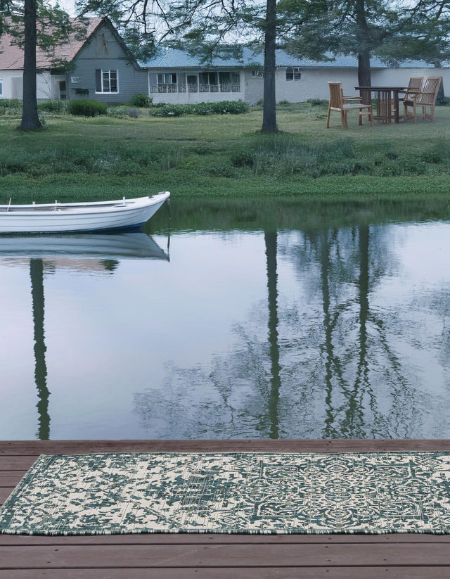 Teal 2' x 8' Jill Zarin Outdoor Runner Area Rug Weather Resistant for Patio, Deck, Terrace, Balcony, Porch Durable 100% Polypropylene Carpet for Outside for Sale at Rug Engine