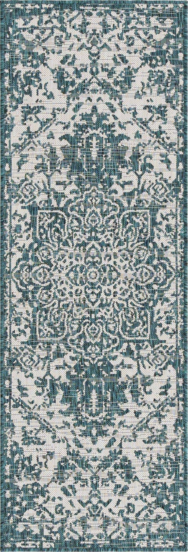 Teal 2' x 6' 1 Jill Zarin Outdoor Runner Area Rug Weather Resistant for Patio, Deck, Terrace, Balcony, Porch Durable 100% Polypropylene Carpet for Outside for Sale at Rug Engine