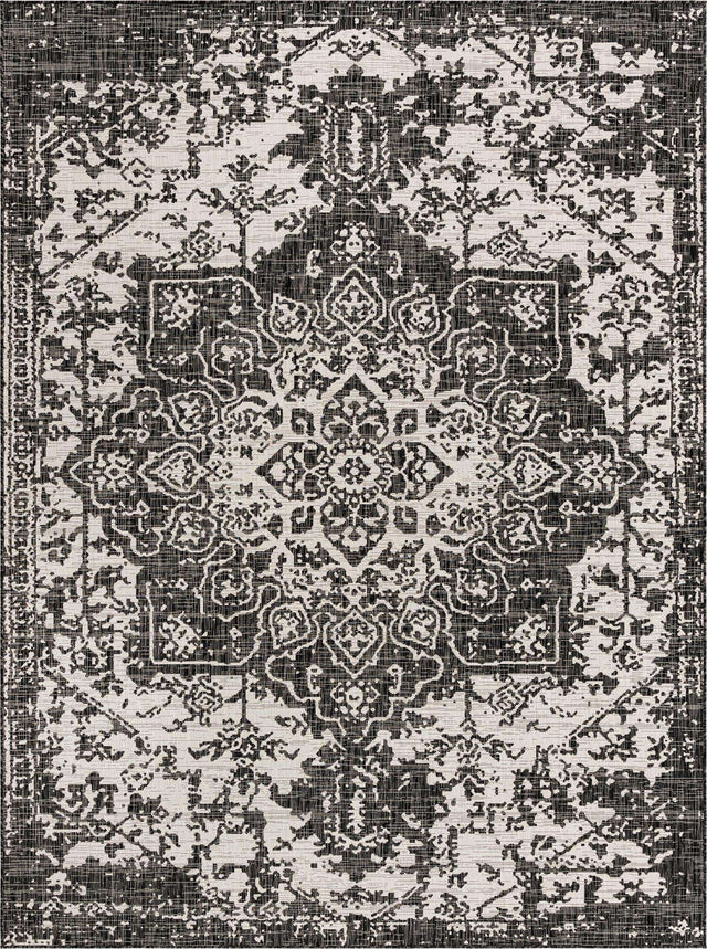 Charcoal Gray 9' x 12' Jill Zarin Outdoor Rectangle Area Rug Weather Resistant for Patio, Deck, Terrace, Balcony, Porch Durable 100% Polypropylene Carpet for Outside for Sale at Rug Engine