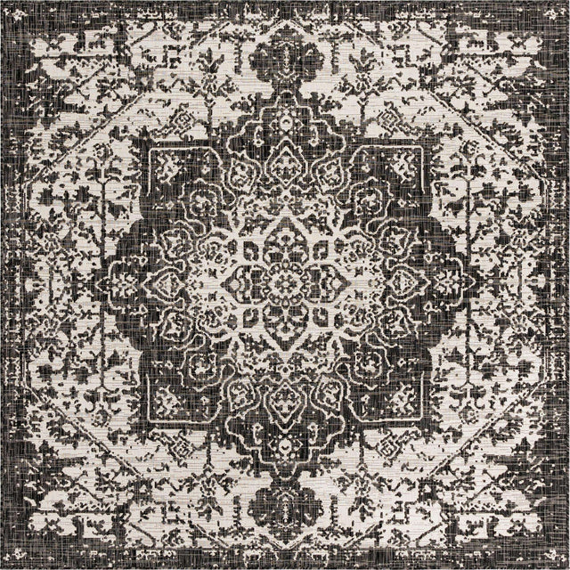 Charcoal Gray 7' 10 x 7' 10 Jill Zarin Outdoor Square Area Rug Weather Resistant for Patio, Deck, Terrace, Balcony, Porch Durable 100% Polypropylene Carpet for Outside for Sale at Rug Engine