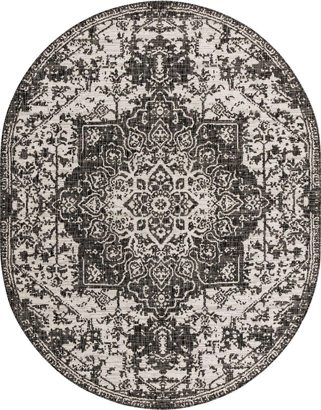 Charcoal Gray 7' 10 x 10' Jill Zarin Outdoor Oval Area Rug Weather Resistant for Patio, Deck, Terrace, Balcony, Porch Durable 100% Polypropylene Carpet for Outside for Sale at Rug Engine