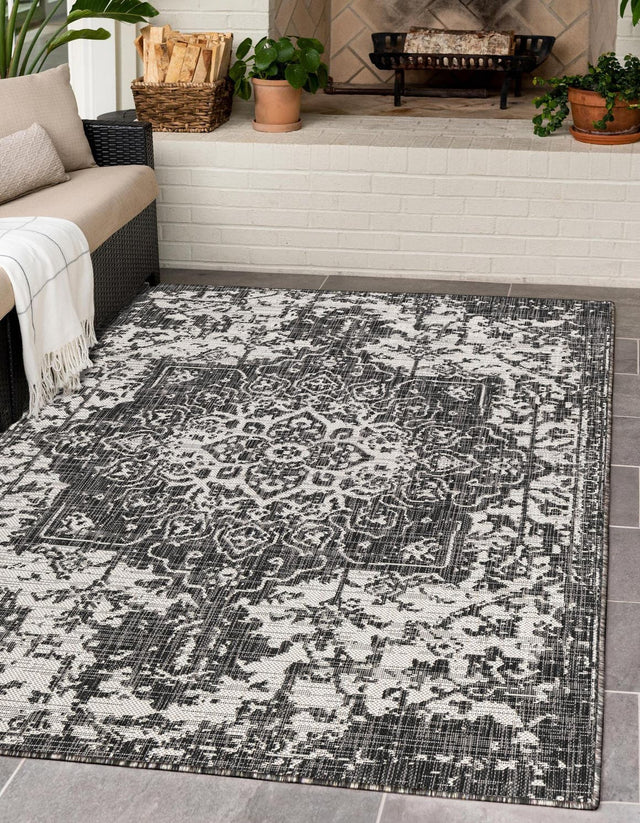 Charcoal Gray 5' 3 x 8' Jill Zarin Outdoor Rectangle Area Rug Weather Resistant for Patio, Deck, Terrace, Balcony, Porch Durable 100% Polypropylene Carpet for Outside for Sale at Rug Engine