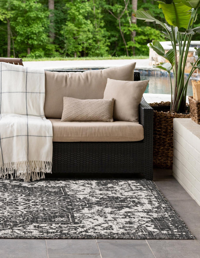 Charcoal Gray 5' 3 x 8' Jill Zarin Outdoor Rectangle Area Rug Weather Resistant for Patio, Deck, Terrace, Balcony, Porch Durable 100% Polypropylene Carpet for Outside for Sale at Rug Engine