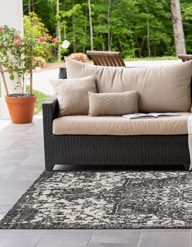 Charcoal Gray 6' 1 x 9' Jill Zarin Outdoor Rectangle Area Rug Weather Resistant for Patio, Deck, Terrace, Balcony, Porch Durable 100% Polypropylene Carpet for Outside for Sale at Rug Engine
