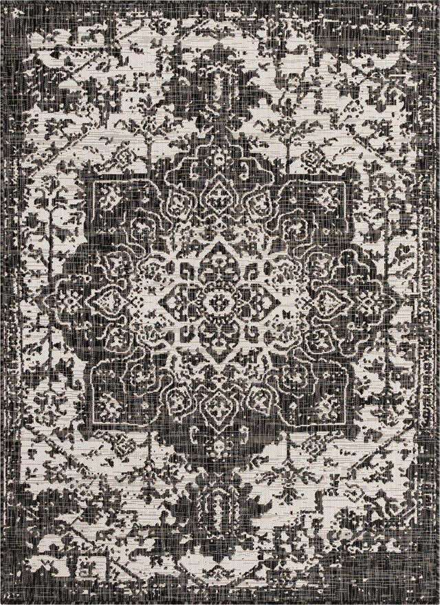 Charcoal Gray 5' 3 x 8' Jill Zarin Outdoor Rectangle Area Rug Weather Resistant for Patio, Deck, Terrace, Balcony, Porch Durable 100% Polypropylene Carpet for Outside for Sale at Rug Engine