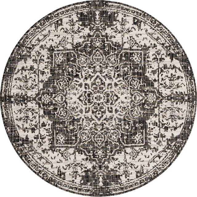 Charcoal Gray 4' 1 x 4' 1 Jill Zarin Outdoor Round Area Rug Weather Resistant for Patio, Deck, Terrace, Balcony, Porch Durable 100% Polypropylene Carpet for Outside for Sale at Rug Engine