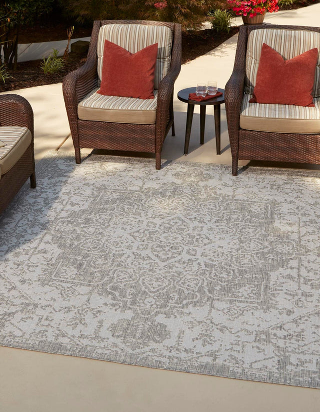 Gray 10' 8 x 10' 8 Jill Zarin Outdoor Square Area Rug Weather Resistant for Patio, Deck, Terrace, Balcony, Porch Durable 100% Polypropylene Carpet for Outside for Sale at Rug Engine