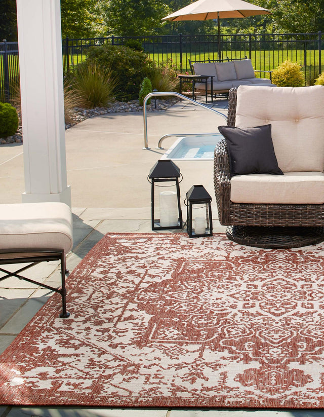 Rust Red 7' 10 x 7' 10 Jill Zarin Outdoor Square Area Rug Weather Resistant for Patio, Deck, Terrace, Balcony, Porch Durable 100% Polypropylene Carpet for Outside for Sale at Rug Engine