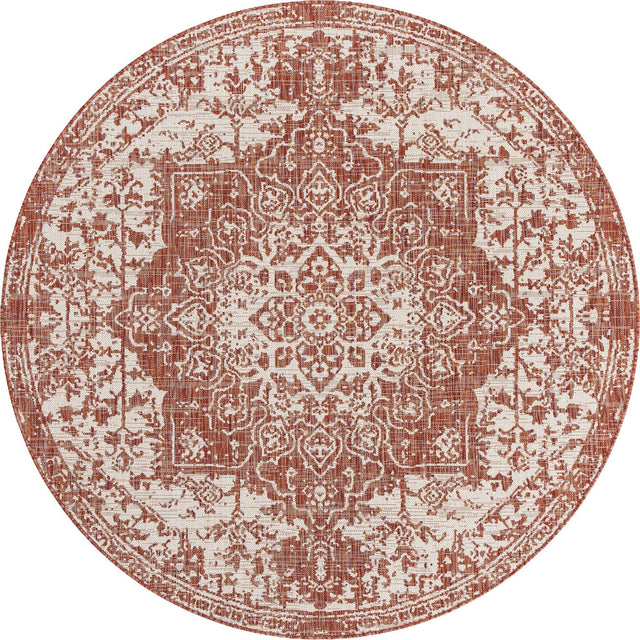 Rust Red 6' 7 x 6' 7 Jill Zarin Outdoor Round Area Rug Weather Resistant for Patio, Deck, Terrace, Balcony, Porch Durable 100% Polypropylene Carpet for Outside for Sale at Rug Engine