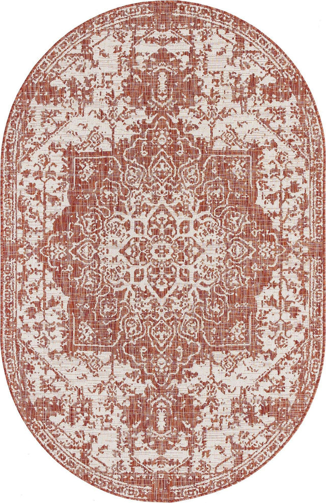 Rust Red 5' 3 x 8' Jill Zarin Outdoor Oval Area Rug Weather Resistant for Patio, Deck, Terrace, Balcony, Porch Durable 100% Polypropylene Carpet for Outside for Sale at Rug Engine