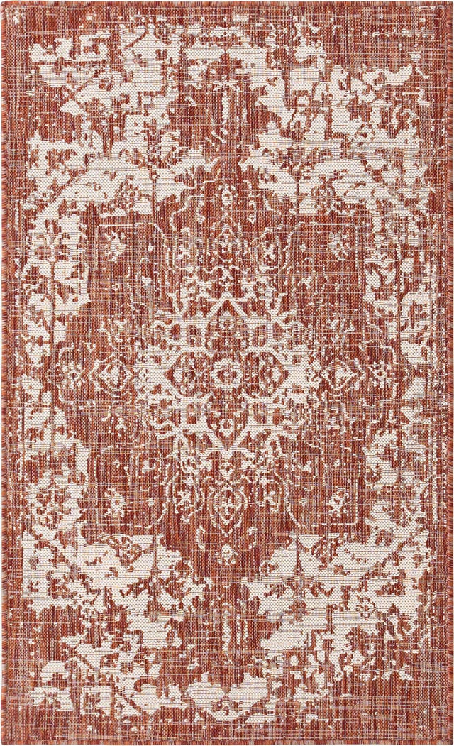 Rust Red 3' 1 x 5' 3 Jill Zarin Outdoor Rectangle Area Rug Weather Resistant for Patio, Deck, Terrace, Balcony, Porch Durable 100% Polypropylene Carpet for Outside for Sale at Rug Engine