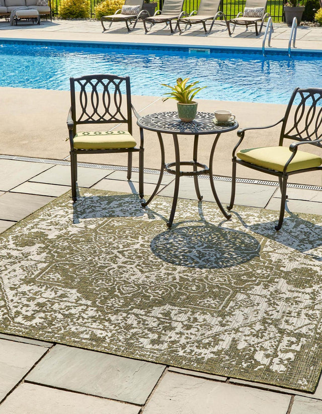 Green 13' 1 x 13' 1 Jill Zarin Outdoor Square Area Rug Weather Resistant for Patio, Deck, Terrace, Balcony, Porch Durable 100% Polypropylene Carpet for Outside for Sale at Rug Engine