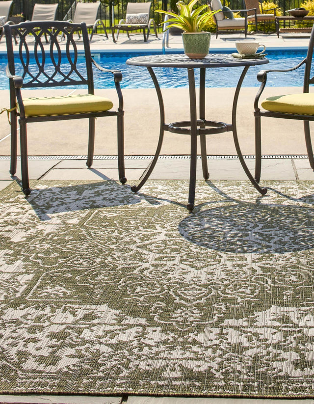 Green 7' 10 x 7' 10 Jill Zarin Outdoor Square Area Rug Weather Resistant for Patio, Deck, Terrace, Balcony, Porch Durable 100% Polypropylene Carpet for Outside for Sale at Rug Engine
