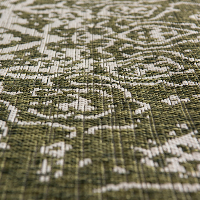 Green 4' 1 x 4' 1 Jill Zarin Outdoor Round Area Rug Weather Resistant for Patio, Deck, Terrace, Balcony, Porch Durable 100% Polypropylene Carpet for Outside for Sale at Rug Engine