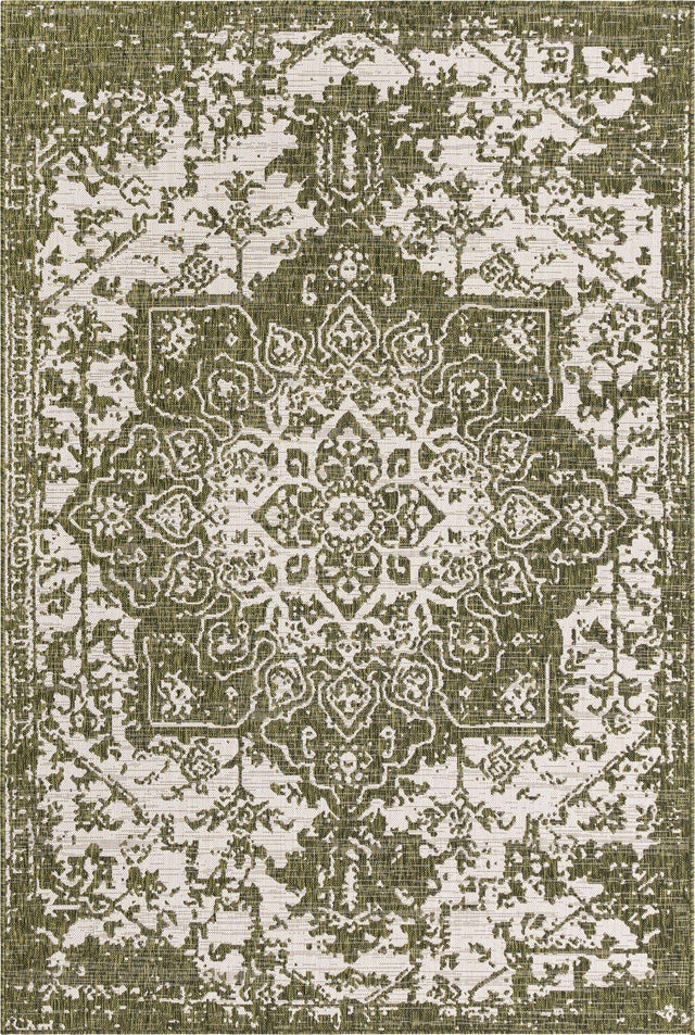 Green 6' 1 x 9' Jill Zarin Outdoor Rectangle Area Rug Weather Resistant for Patio, Deck, Terrace, Balcony, Porch Durable 100% Polypropylene Carpet for Outside for Sale at Rug Engine