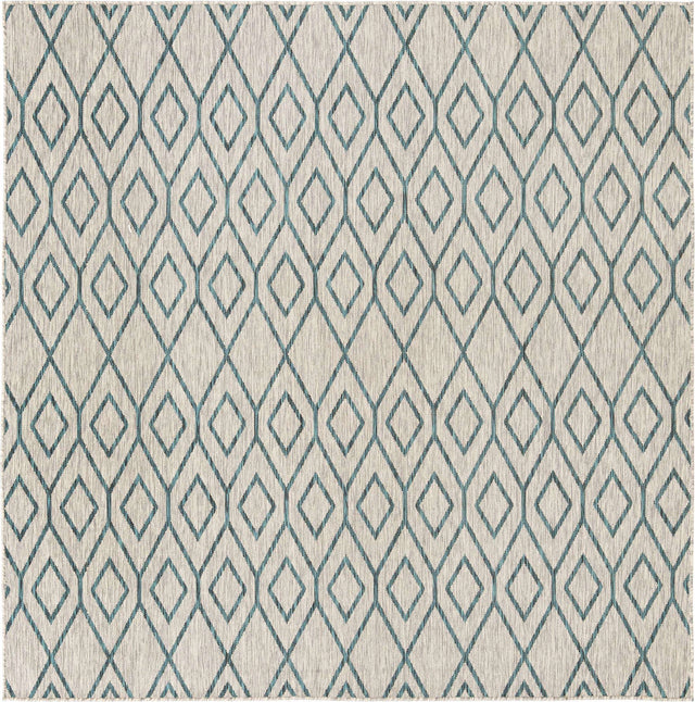 Gray Teal 7' 10 x 7' 10 Jill Zarin Outdoor Square Area Rug Weather Resistant for Patio, Deck, Terrace, Balcony, Porch Durable 100% Polypropylene Carpet for Outside for Sale at Rug Engine