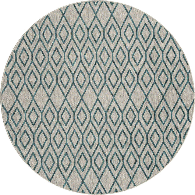 Gray Teal 7' 1 x 7' 1 Jill Zarin Outdoor Round Area Rug Weather Resistant for Patio, Deck, Terrace, Balcony, Porch Durable 100% Polypropylene Carpet for Outside for Sale at Rug Engine