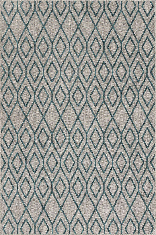 Gray Teal 6' 1 x 9' Jill Zarin Outdoor Rectangle Area Rug Weather Resistant for Patio, Deck, Terrace, Balcony, Porch Durable 100% Polypropylene Carpet for Outside for Sale at Rug Engine