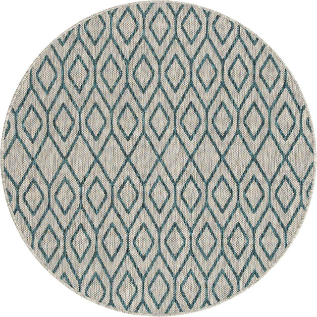 Gray Teal 4' 1 x 4' 1 Jill Zarin Outdoor Round Area Rug Weather Resistant for Patio, Deck, Terrace, Balcony, Porch Durable 100% Polypropylene Carpet for Outside for Sale at Rug Engine