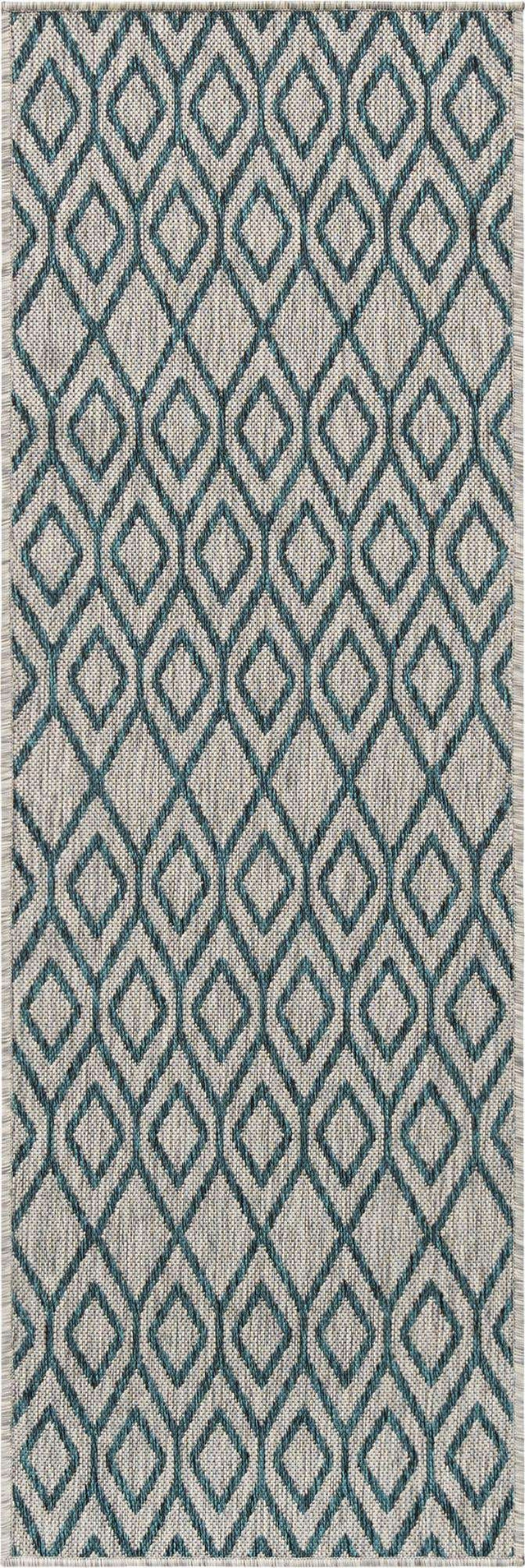 Gray Teal 2' x 6' 1 Jill Zarin Outdoor Runner Area Rug Weather Resistant for Patio, Deck, Terrace, Balcony, Porch Durable 100% Polypropylene Carpet for Outside for Sale at Rug Engine