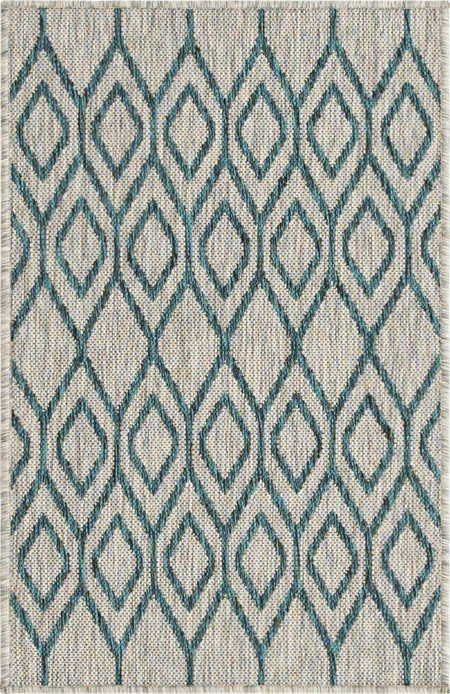 Gray Teal 2' x 3' 1 Jill Zarin Outdoor Rectangle Area Rug Weather Resistant for Patio, Deck, Terrace, Balcony, Porch Durable 100% Polypropylene Carpet for Outside for Sale at Rug Engine