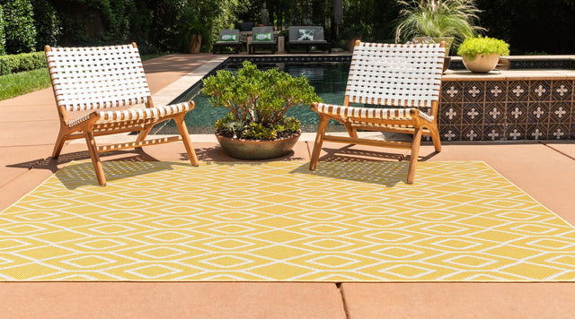 Yellow Ivory 3' 1 x 5' 3 Jill Zarin Outdoor Rectangle Area Rug Weather Resistant for Patio, Deck, Terrace, Balcony, Porch Durable 100% Polypropylene Carpet for Outside for Sale at Rug Engine
