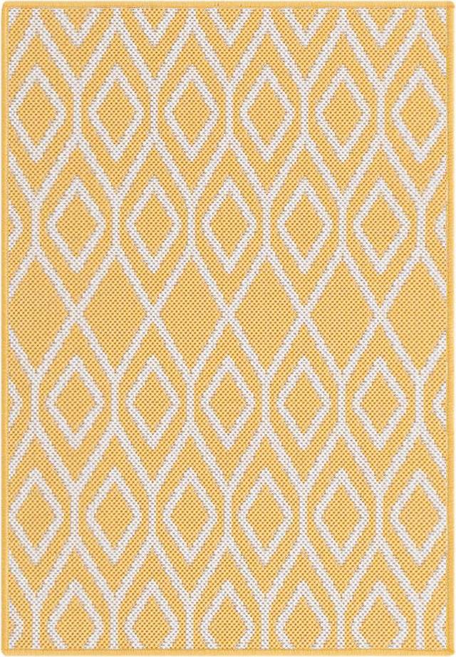 Yellow Ivory 2' x 3' 1 Jill Zarin Outdoor Rectangle Area Rug Weather Resistant for Patio, Deck, Terrace, Balcony, Porch Durable 100% Polypropylene Carpet for Outside for Sale at Rug Engine