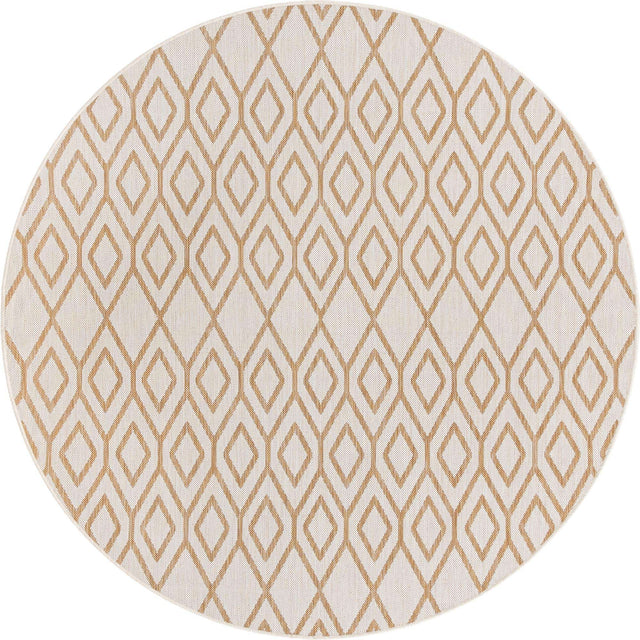 Beige 6' 7 x 6' 7 Jill Zarin Outdoor Round Area Rug Weather Resistant for Patio, Deck, Terrace, Balcony, Porch Durable 100% Polypropylene Carpet for Outside for Sale at Rug Engine
