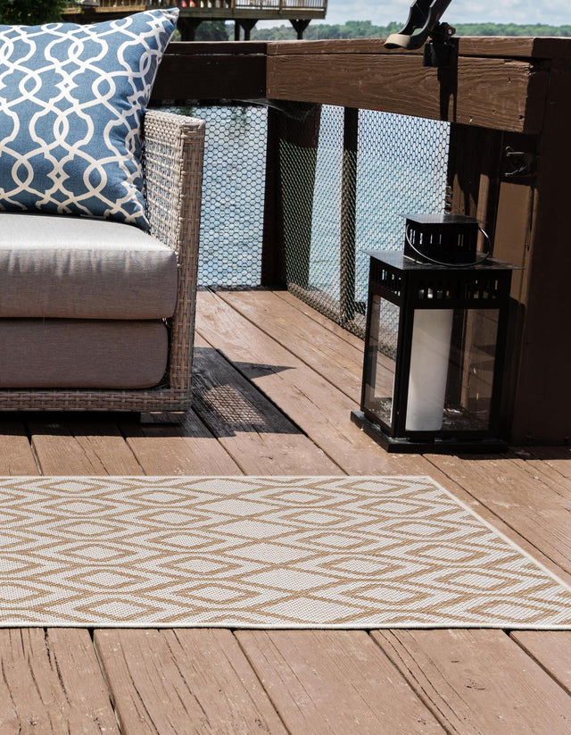 Beige 2' x 8' Jill Zarin Outdoor Runner Area Rug Weather Resistant for Patio, Deck, Terrace, Balcony, Porch Durable 100% Polypropylene Carpet for Outside for Sale at Rug Engine