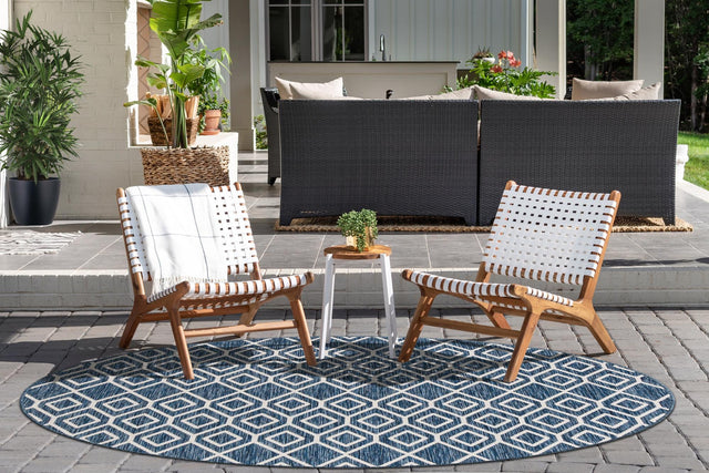 Blue 6' 7 x 6' 7 Jill Zarin Outdoor Round Area Rug Weather Resistant for Patio, Deck, Terrace, Balcony, Porch Durable 100% Polypropylene Carpet for Outside for Sale at Rug Engine