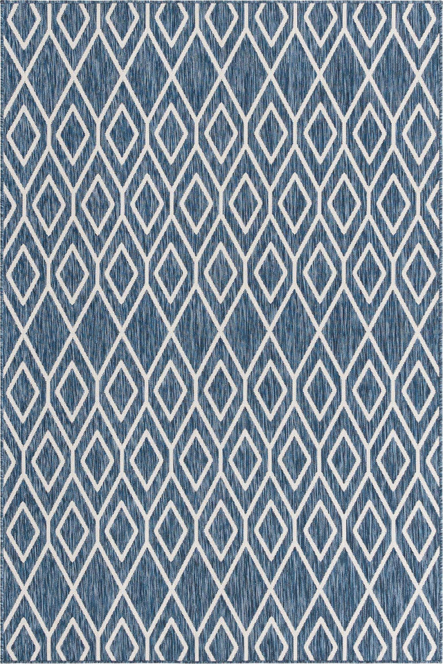 Blue 6' 1 x 9' Jill Zarin Outdoor Rectangle Area Rug Weather Resistant for Patio, Deck, Terrace, Balcony, Porch Durable 100% Polypropylene Carpet for Outside for Sale at Rug Engine