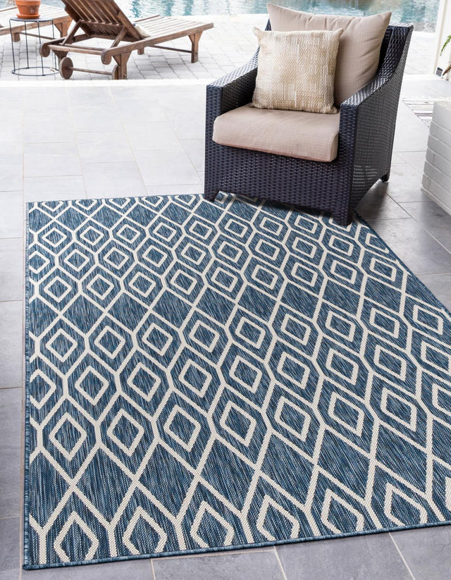 Blue 6' 1 x 9' Jill Zarin Outdoor Rectangle Area Rug Weather Resistant for Patio, Deck, Terrace, Balcony, Porch Durable 100% Polypropylene Carpet for Outside for Sale at Rug Engine