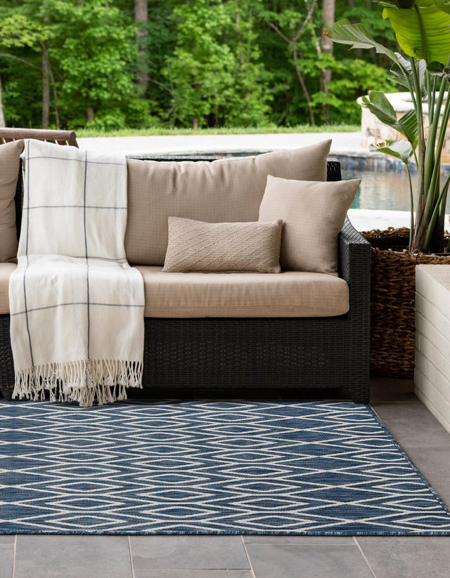 Blue 6' 1 x 9' Jill Zarin Outdoor Rectangle Area Rug Weather Resistant for Patio, Deck, Terrace, Balcony, Porch Durable 100% Polypropylene Carpet for Outside for Sale at Rug Engine