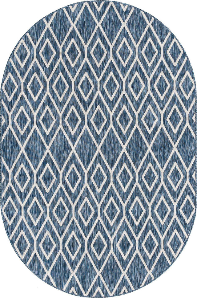 Blue 5' 3 x 8' Jill Zarin Outdoor Oval Area Rug Weather Resistant for Patio, Deck, Terrace, Balcony, Porch Durable 100% Polypropylene Carpet for Outside for Sale at Rug Engine